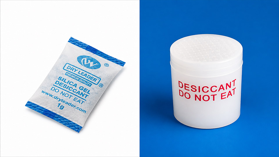 sachet desiccant and cylindrical desiccant
