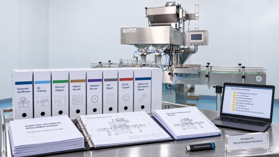 Pharmaceutical equipment documentation package including FAT calibration and IQ OQ records