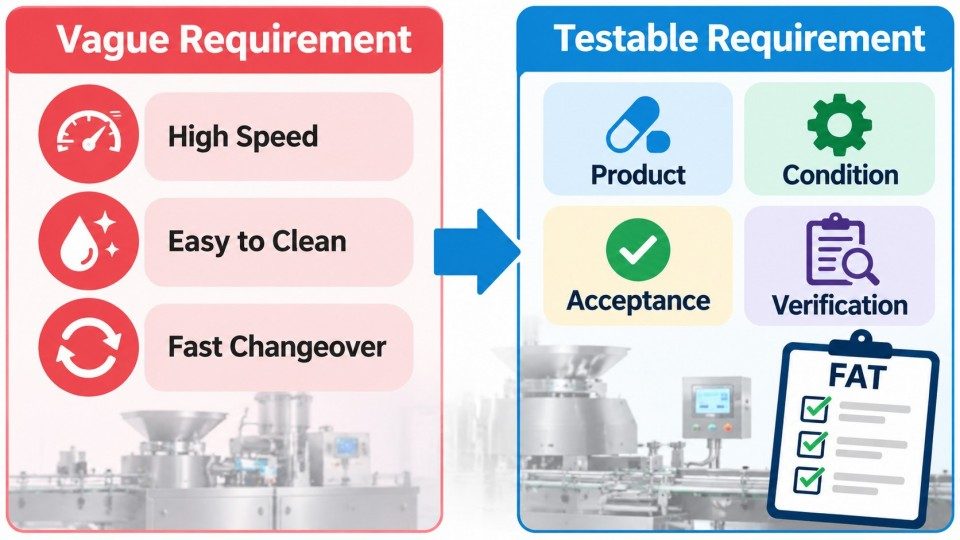 Weak versus testable user requirement specification examples for pharmaceutical equipment