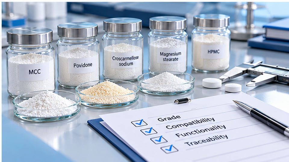Pharmaceutical excipient quality control and supplier grade selection with laboratory powder samples
